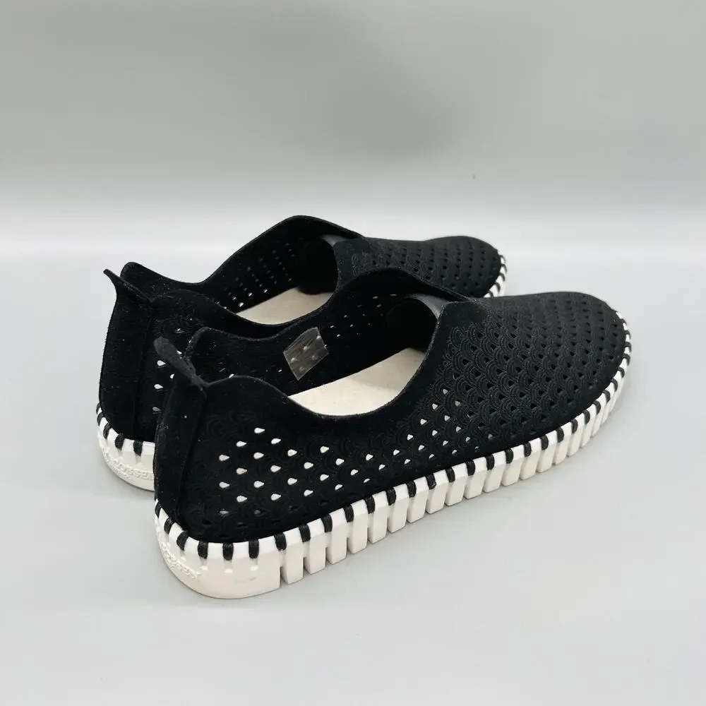 Ilse Jacobsen Shoes Womens 9 Black Tulip Perforated Flats Slip On Comfort Casual